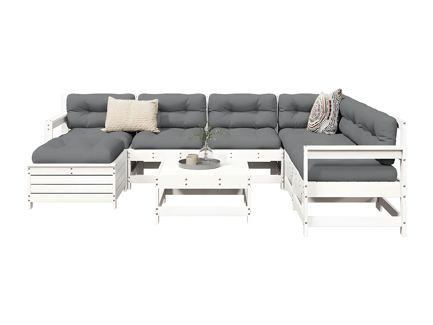 Salon de jardin 8 pcs blanc bois de pin massif