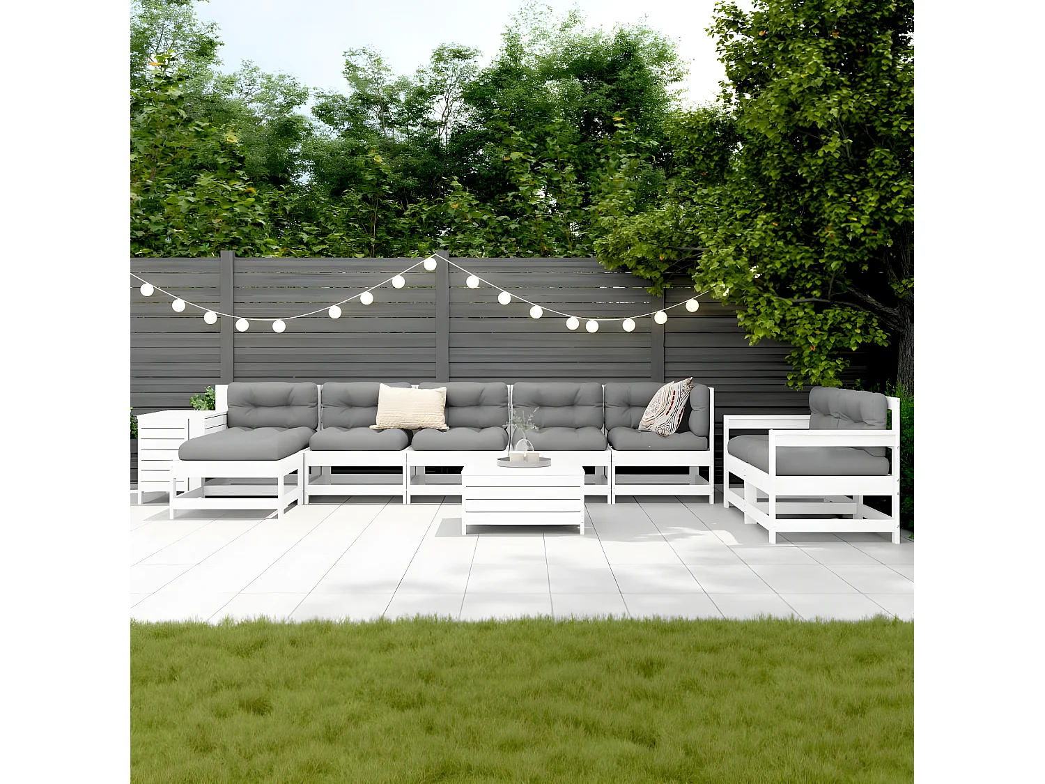 Salon de jardin 10 pcs blanc bois de pin massif