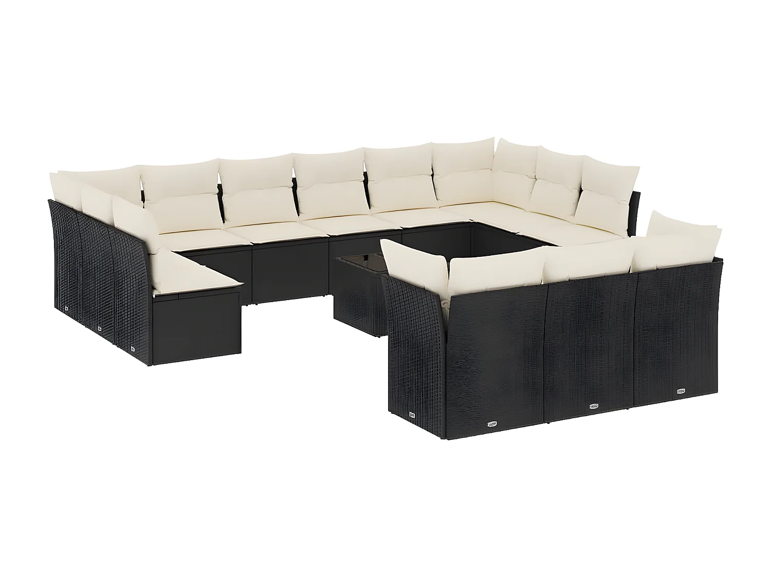 Salon de jardin avec coussins 14 pcs noir résine tressée