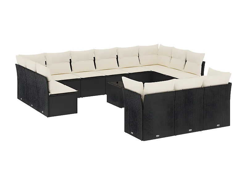 Salon de jardin avec coussins 14 pcs noir résine tressée