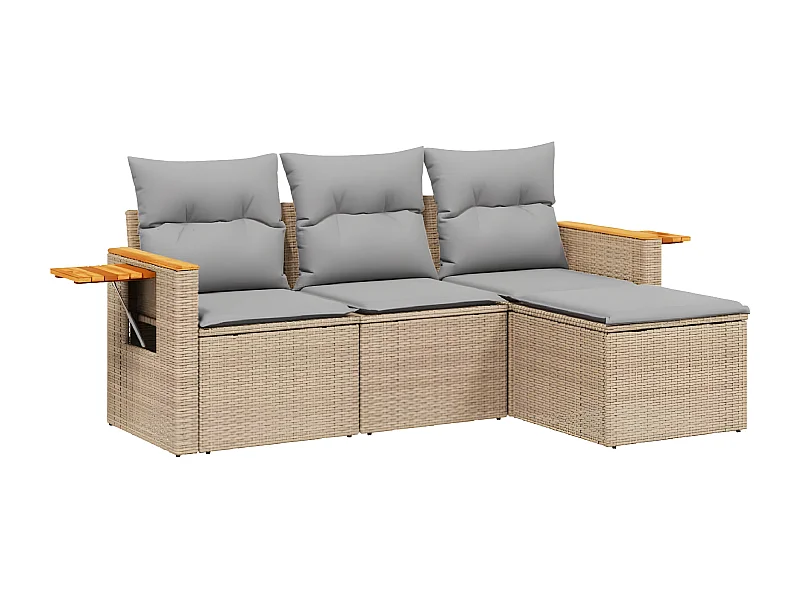 Salon de jardin avec coussins 4 pcs beige résine tressée