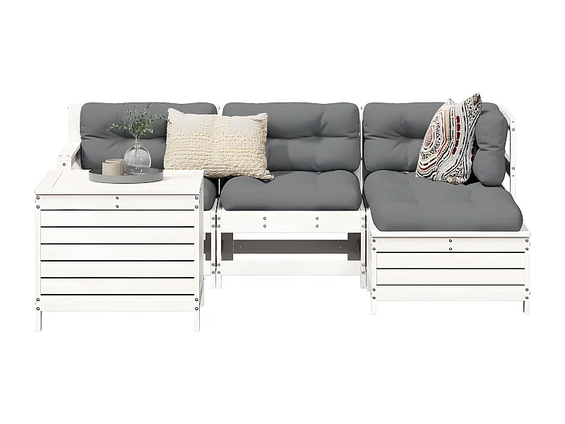 Salon de jardin 5 pcs blanc bois massif de pin