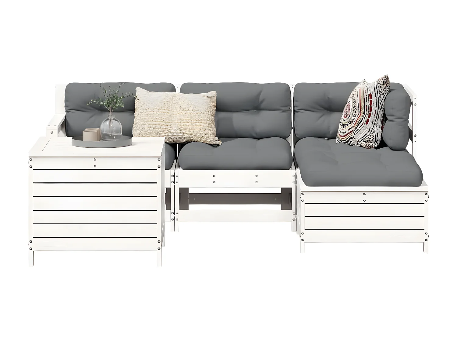 Salon de jardin 5 pcs blanc bois massif de pin