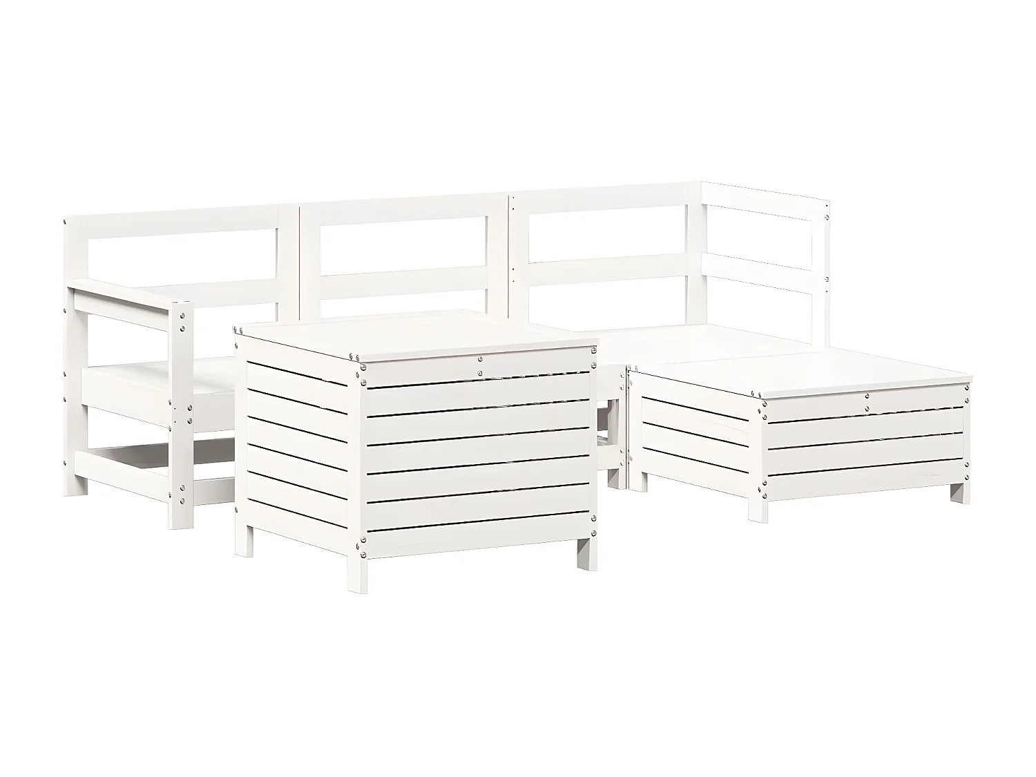 Salon de jardin 5 pcs blanc bois massif de pin