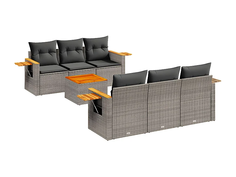 Salon de jardin avec coussins 7 pcs gris résine tressée