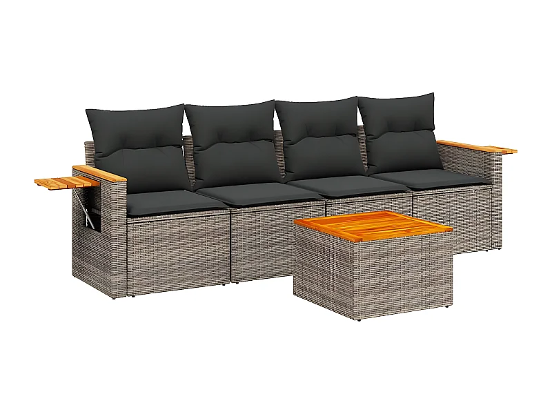 Salon de jardin 5 pcs avec coussins gris résine tressée