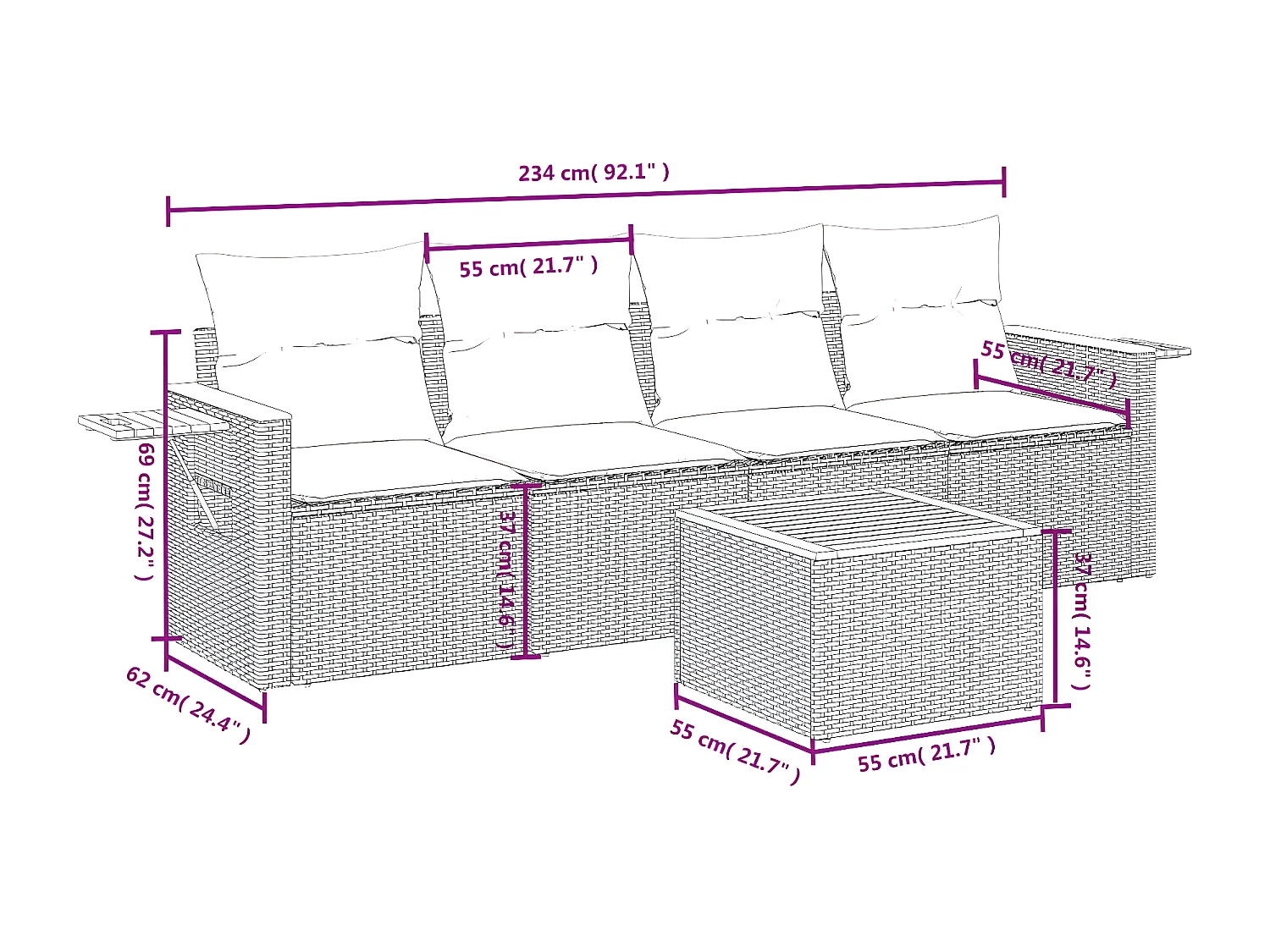 Salon de jardin 5 pcs avec coussins gris résine tressée