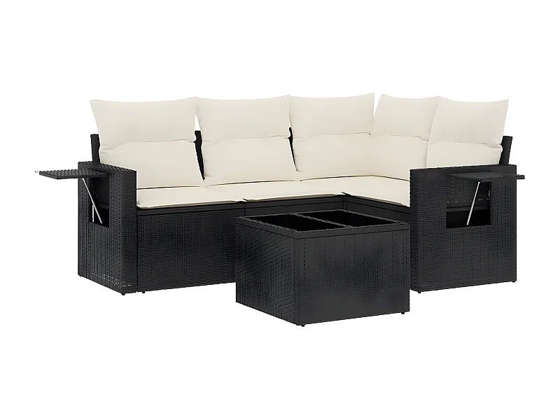 Salon de jardin 5 pcs avec coussins noir résine tressée