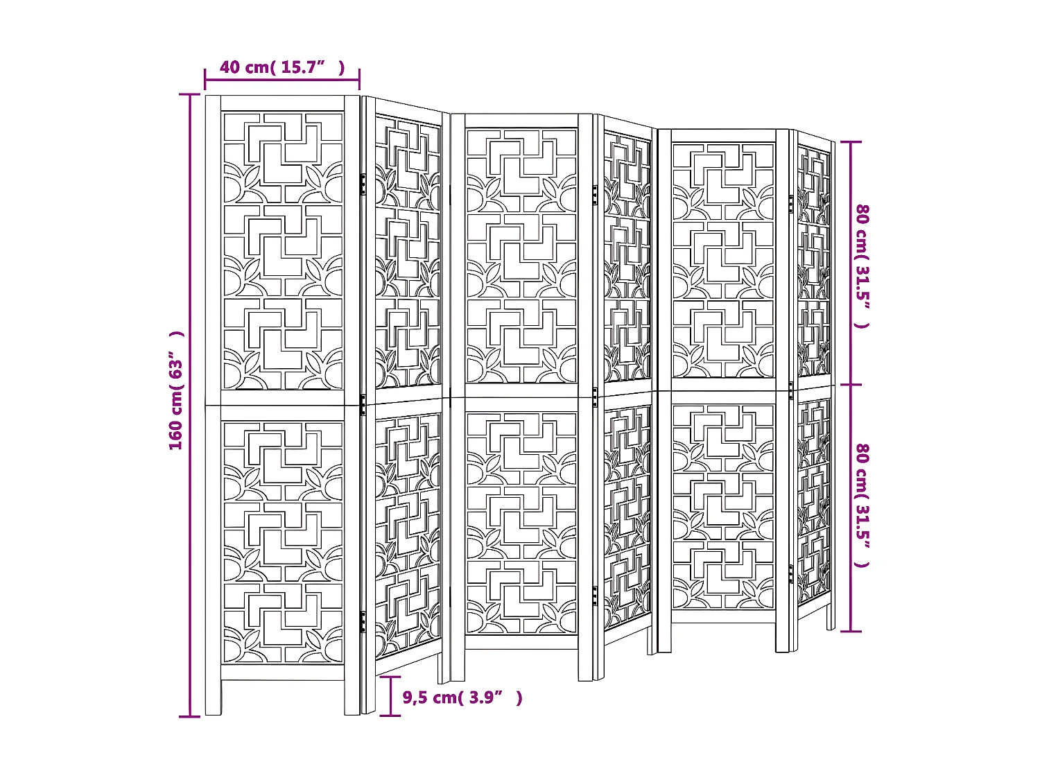 Cloison de séparation 6 panneaux marron bois paulownia massif