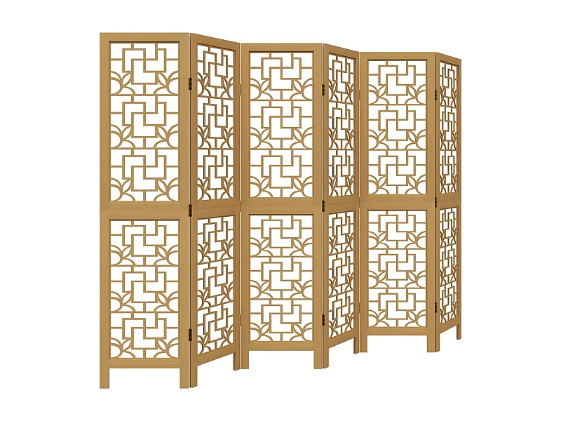 Cloison de séparation 6 panneaux marron bois paulownia massif