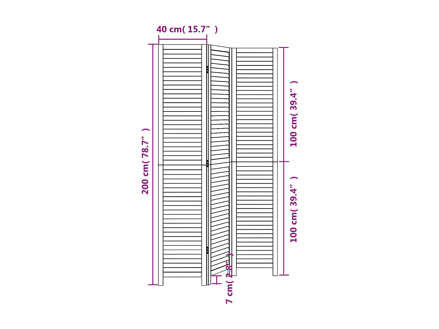 Cloison de séparation 3 panneaux noir bois de paulownia massif