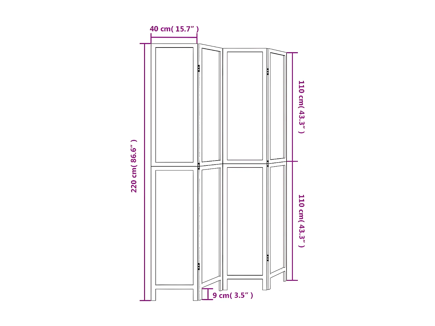 Cloison de séparation 4 panneaux blanc bois de paulownia massif
