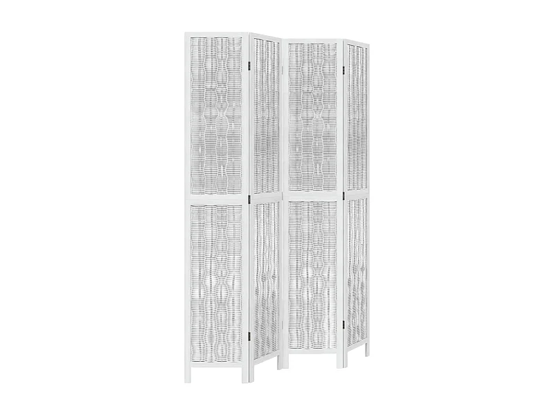 Cloison de séparation 4 panneaux blanc bois de paulownia massif