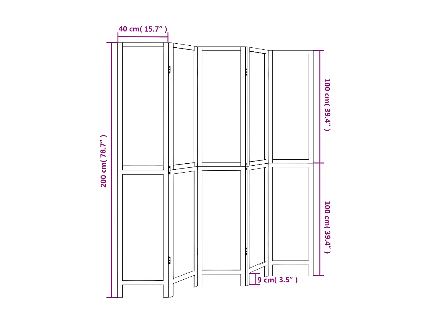 Cloison de séparation 5 panneaux blanc bois de paulownia massif