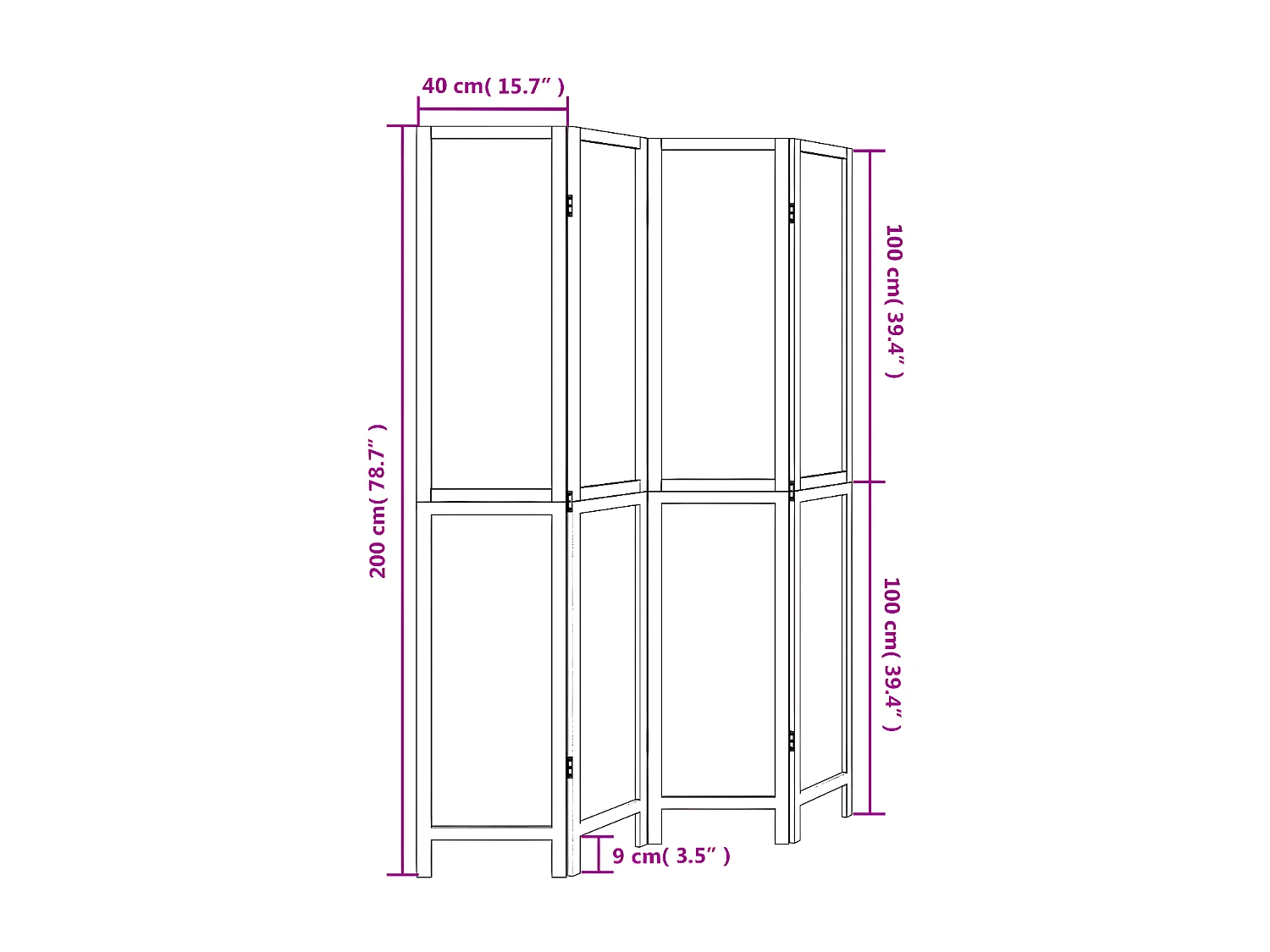 Cloison de séparation 4 panneaux blanc bois de paulownia massif