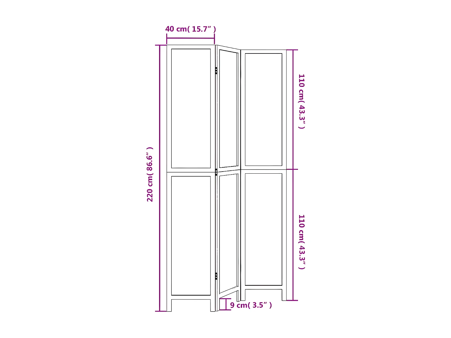 Cloison de séparation 3 panneaux marron foncé paulownia massif