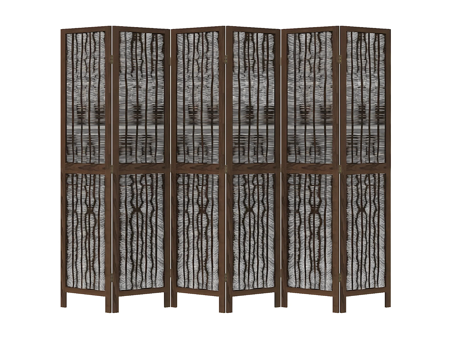 Cloison de séparation 6 panneaux marron foncé paulownia massif