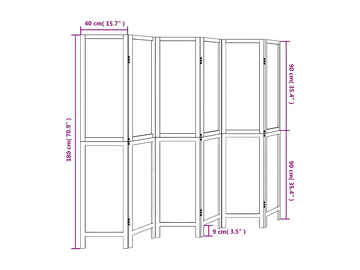 Cloison de séparation 6 panneaux marron foncé paulownia massif