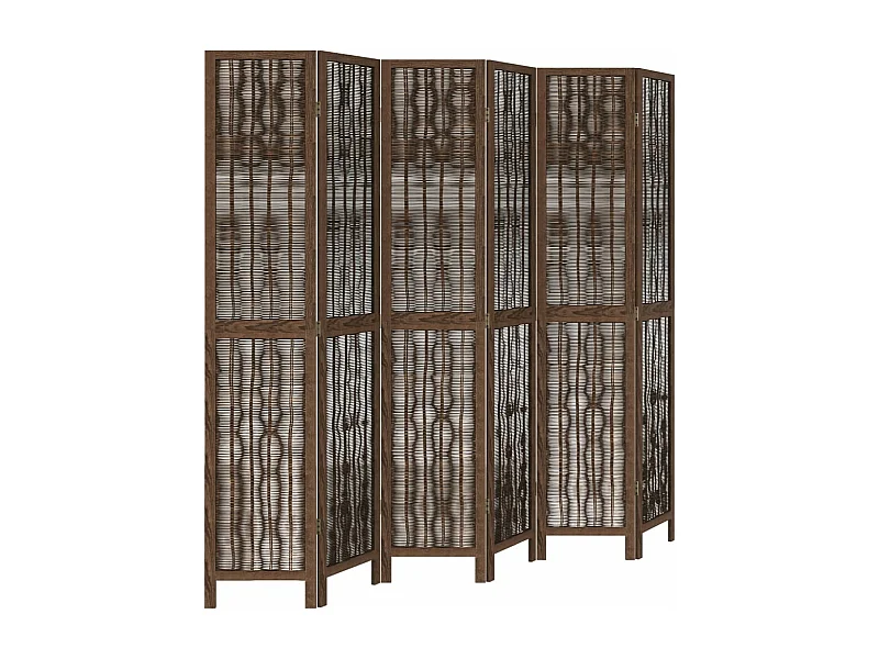 Cloison de séparation 6 panneaux marron foncé paulownia massif