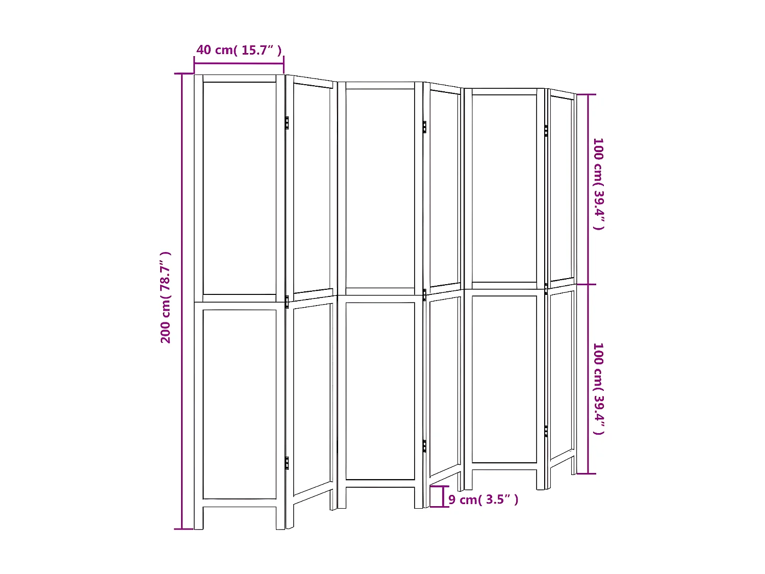 Cloison de séparation 6 panneaux marron foncé paulownia massif