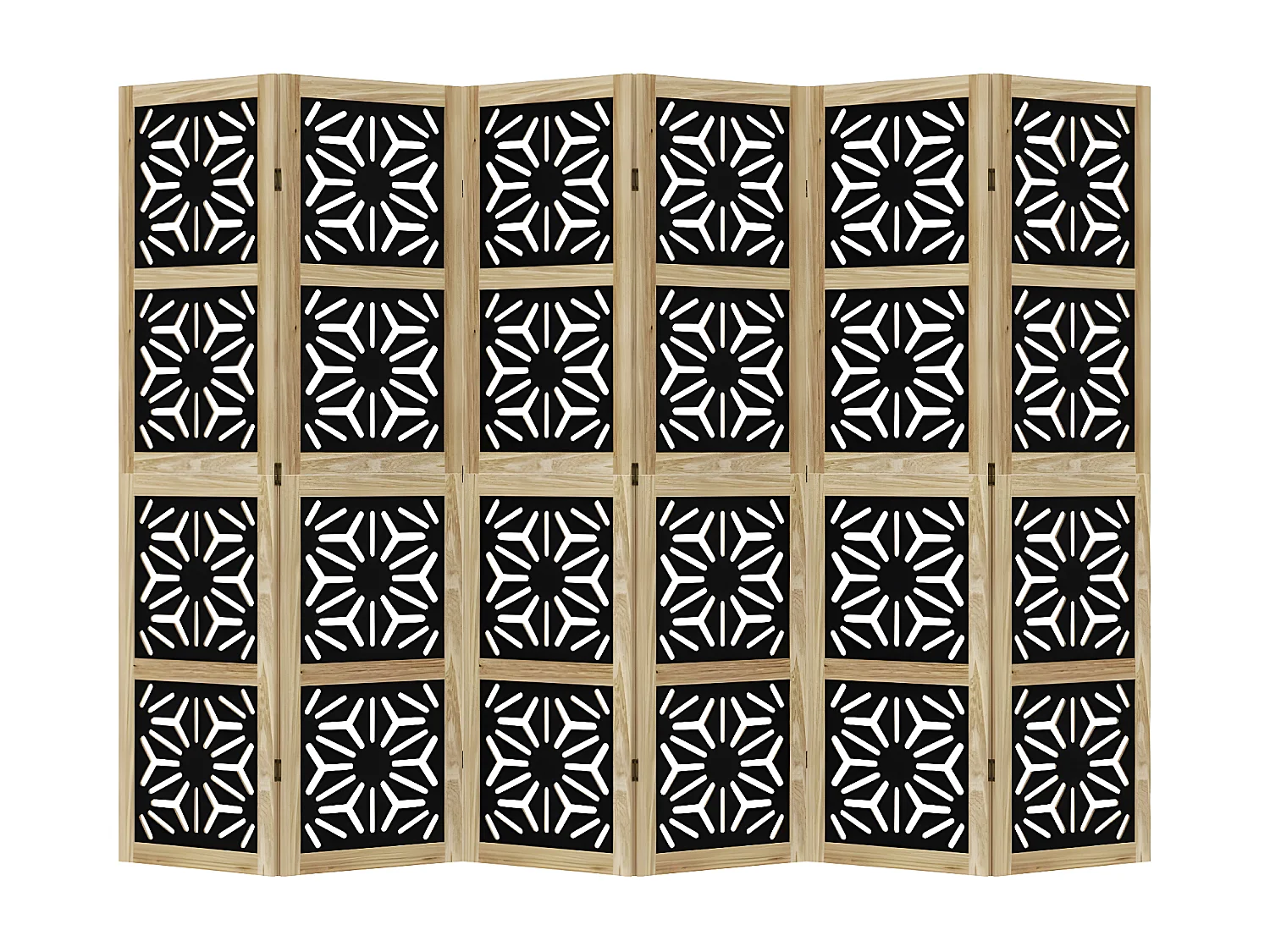 Cloison de séparation 6 panneaux marron noir paulownia massif