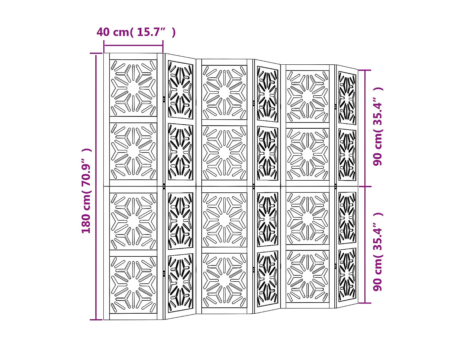 Cloison de séparation 6 panneaux marron noir paulownia massif