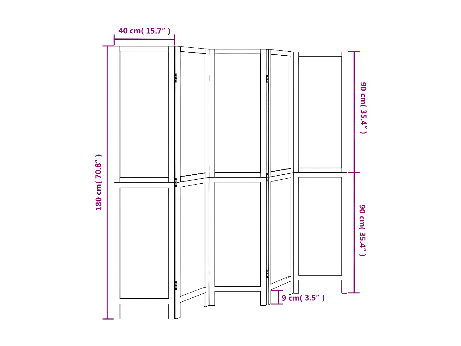 Cloison de séparation 5 panneaux marron foncé paulownia massif
