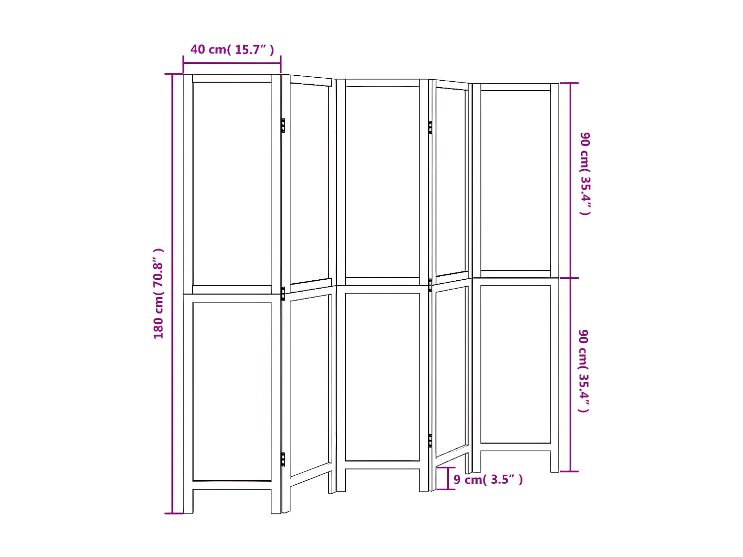 Cloison de séparation 5 panneaux blanc bois de paulownia massif