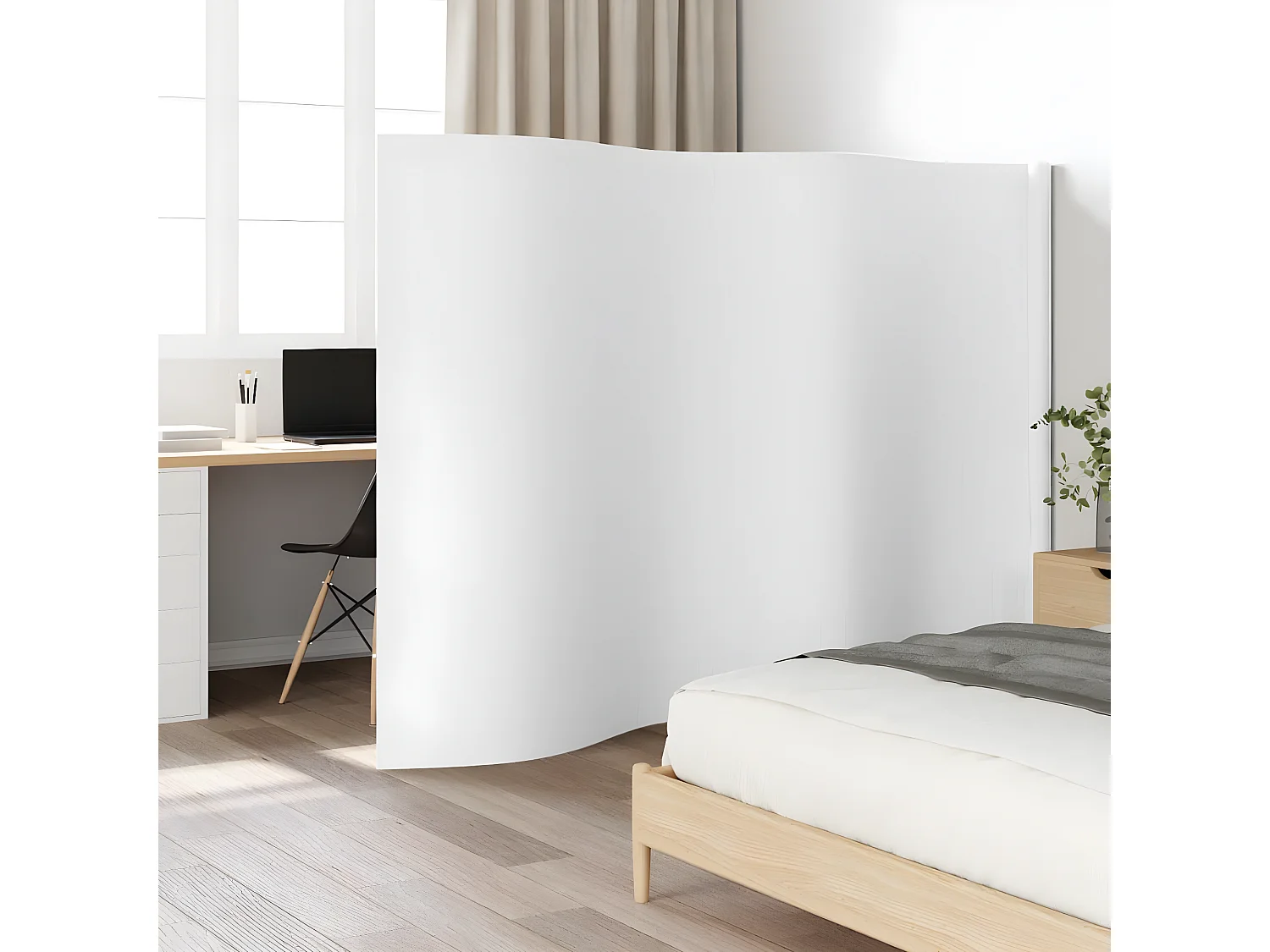Cloison de séparation blanc 165x400 bambou