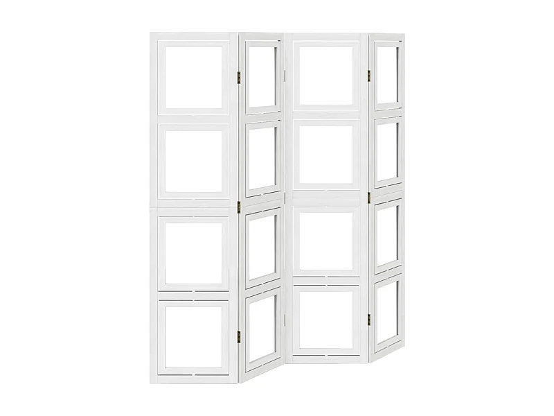 Cloison de séparation 4 panneaux blanc bois de paulownia massif