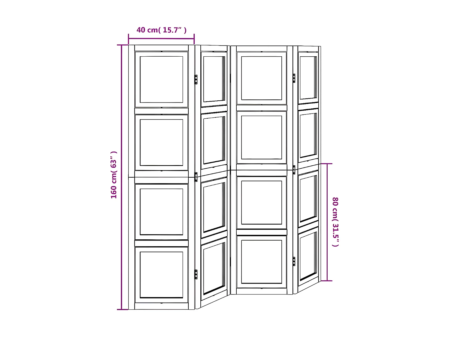 Cloison de séparation 4 panneaux blanc bois de paulownia massif