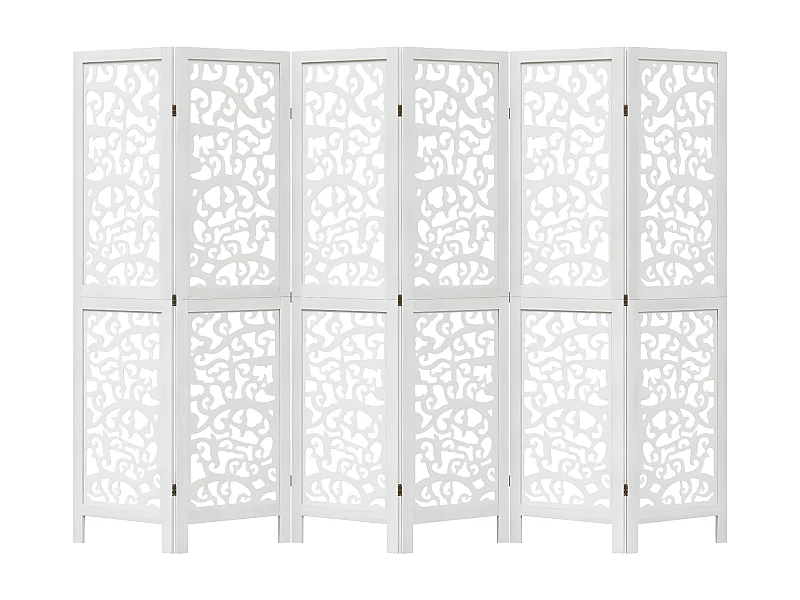 Cloison de séparation 6 panneaux blanc bois de paulownia massif