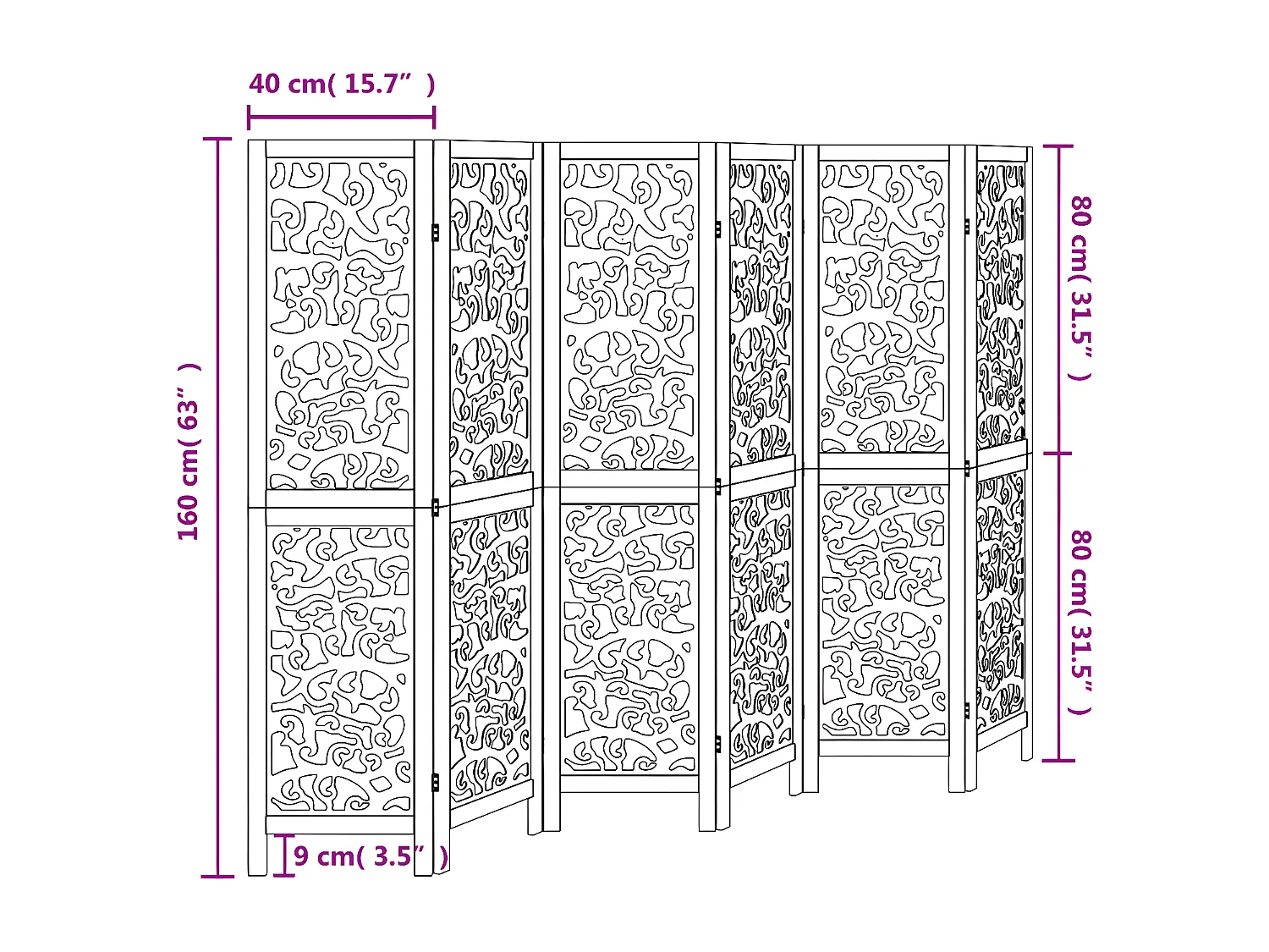 Cloison de séparation 6 panneaux blanc bois de paulownia massif