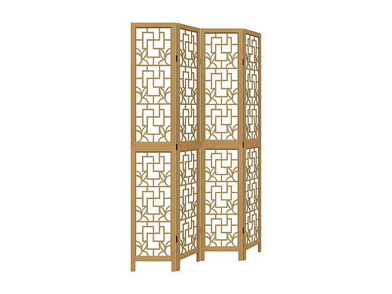 Cloison de séparation 4 panneaux marron bois paulownia massif