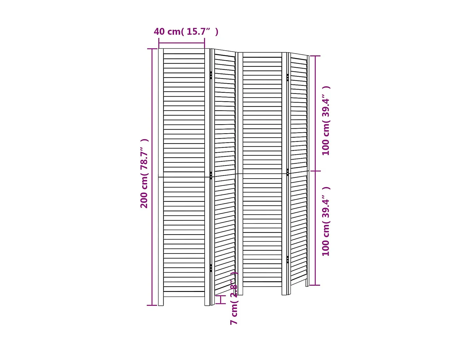 Cloison de séparation 4 panneaux noir bois de paulownia massif