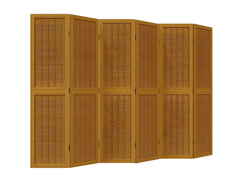 Cloison de séparation 6 panneaux marron bois paulownia massif