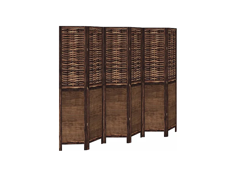 Cloison de séparation 6 panneaux marron foncé paulownia massif