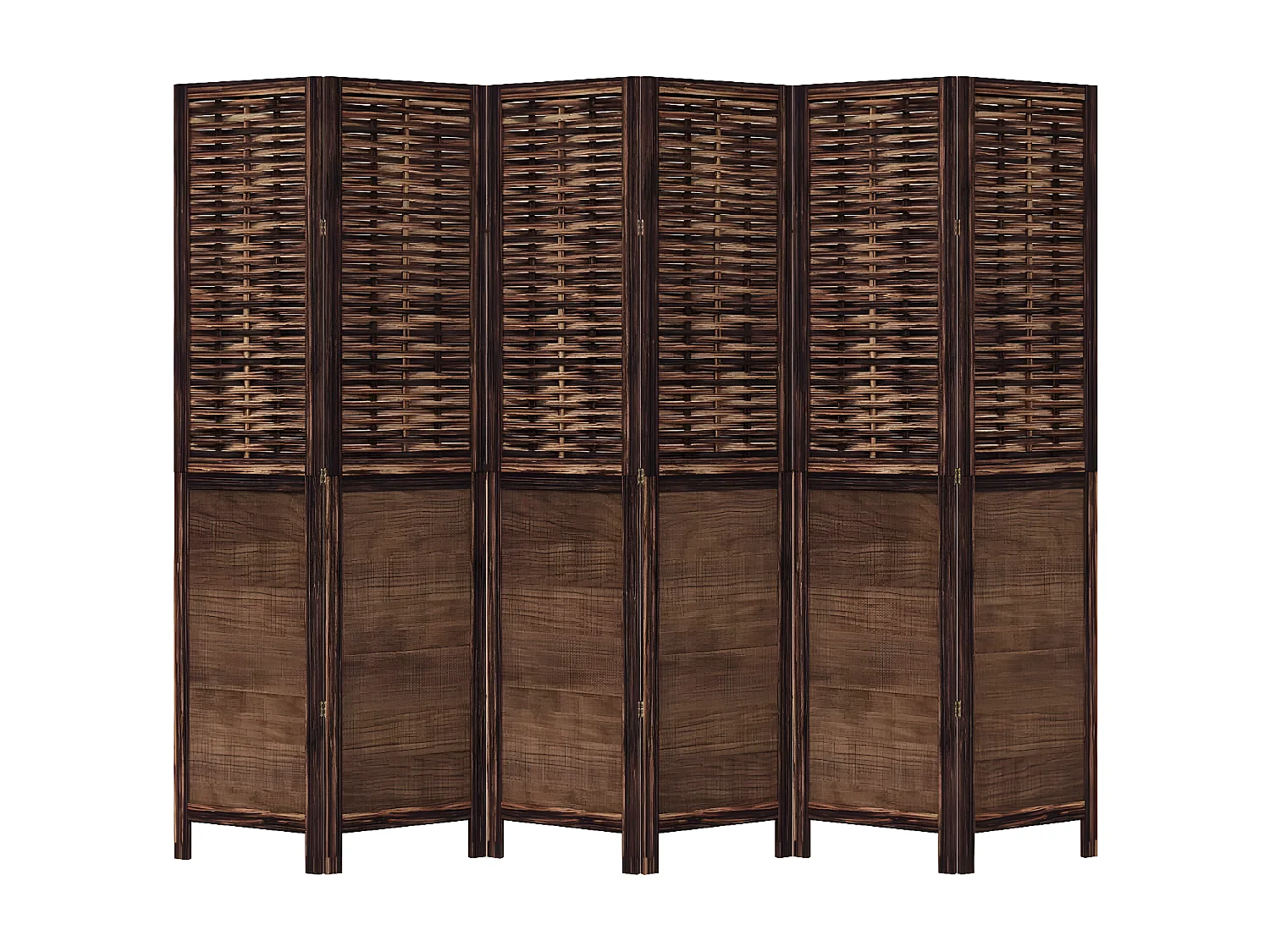 Cloison de séparation 6 panneaux marron foncé paulownia massif