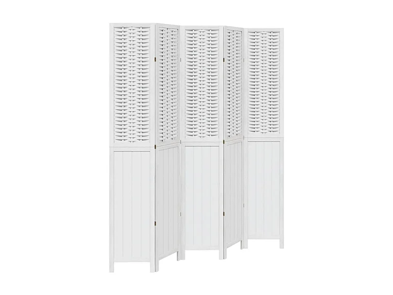 Cloison de séparation 5 panneaux blanc bois de paulownia massif