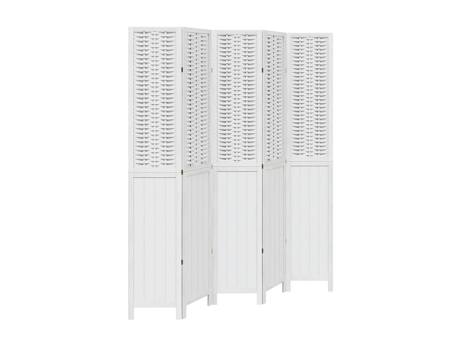Cloison de séparation 5 panneaux blanc bois de paulownia massif