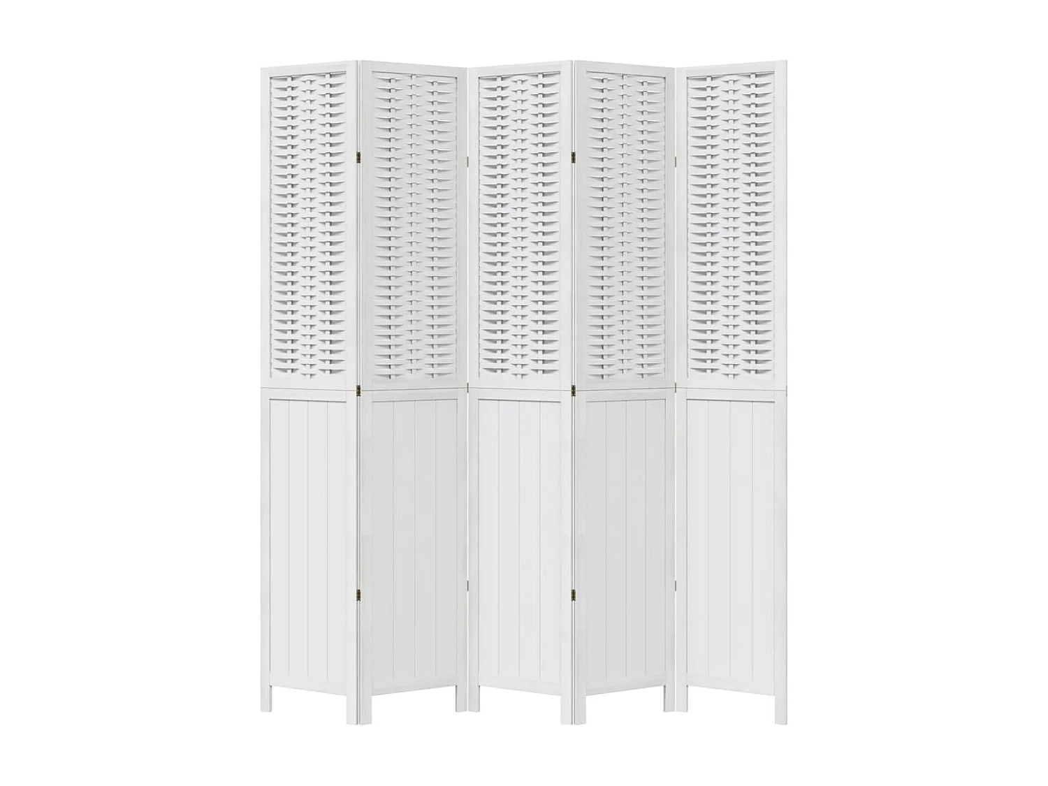 Cloison de séparation 5 panneaux blanc bois de paulownia massif