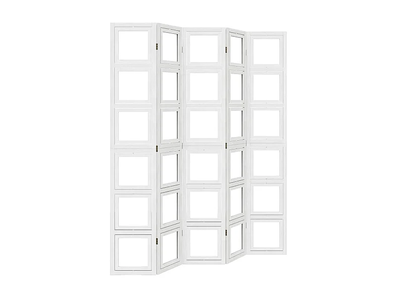 Cloison de séparation 5 panneaux blanc bois de paulownia massif