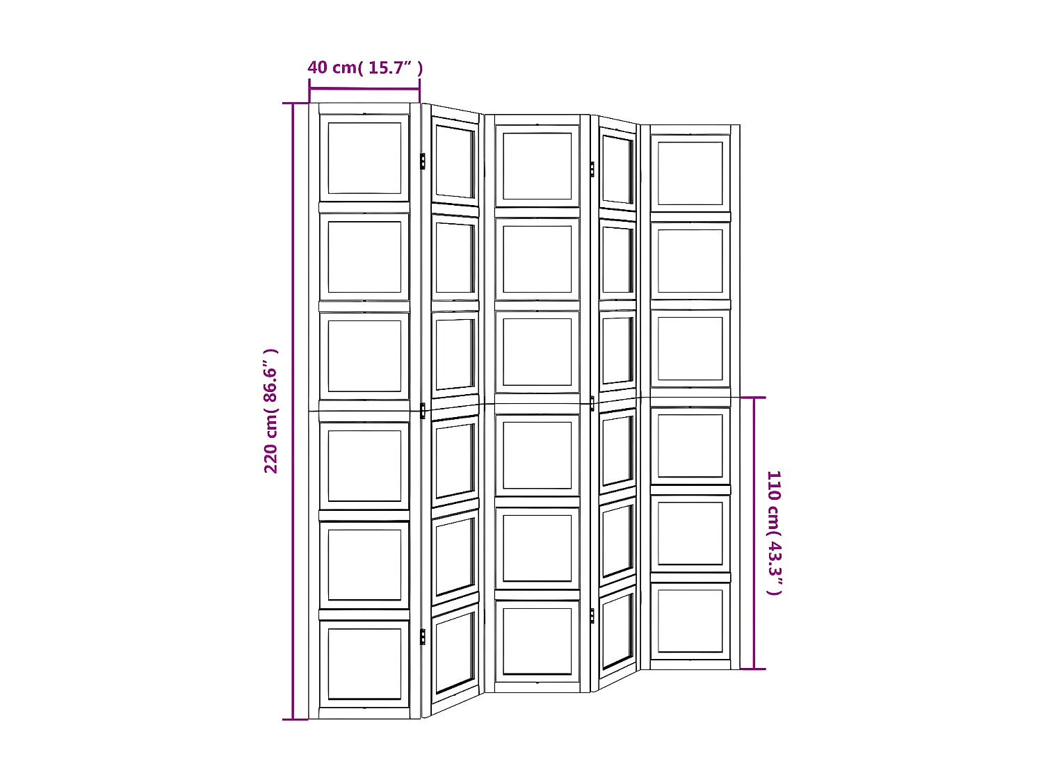 Cloison de séparation 5 panneaux blanc bois de paulownia massif