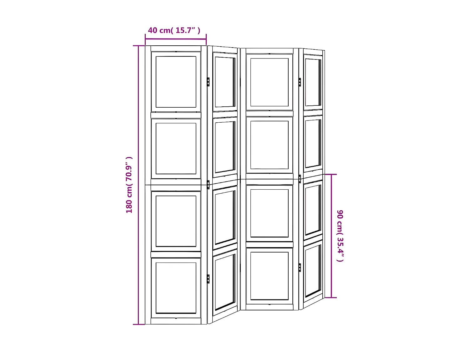Cloison de séparation 4 panneaux blanc bois de paulownia massif