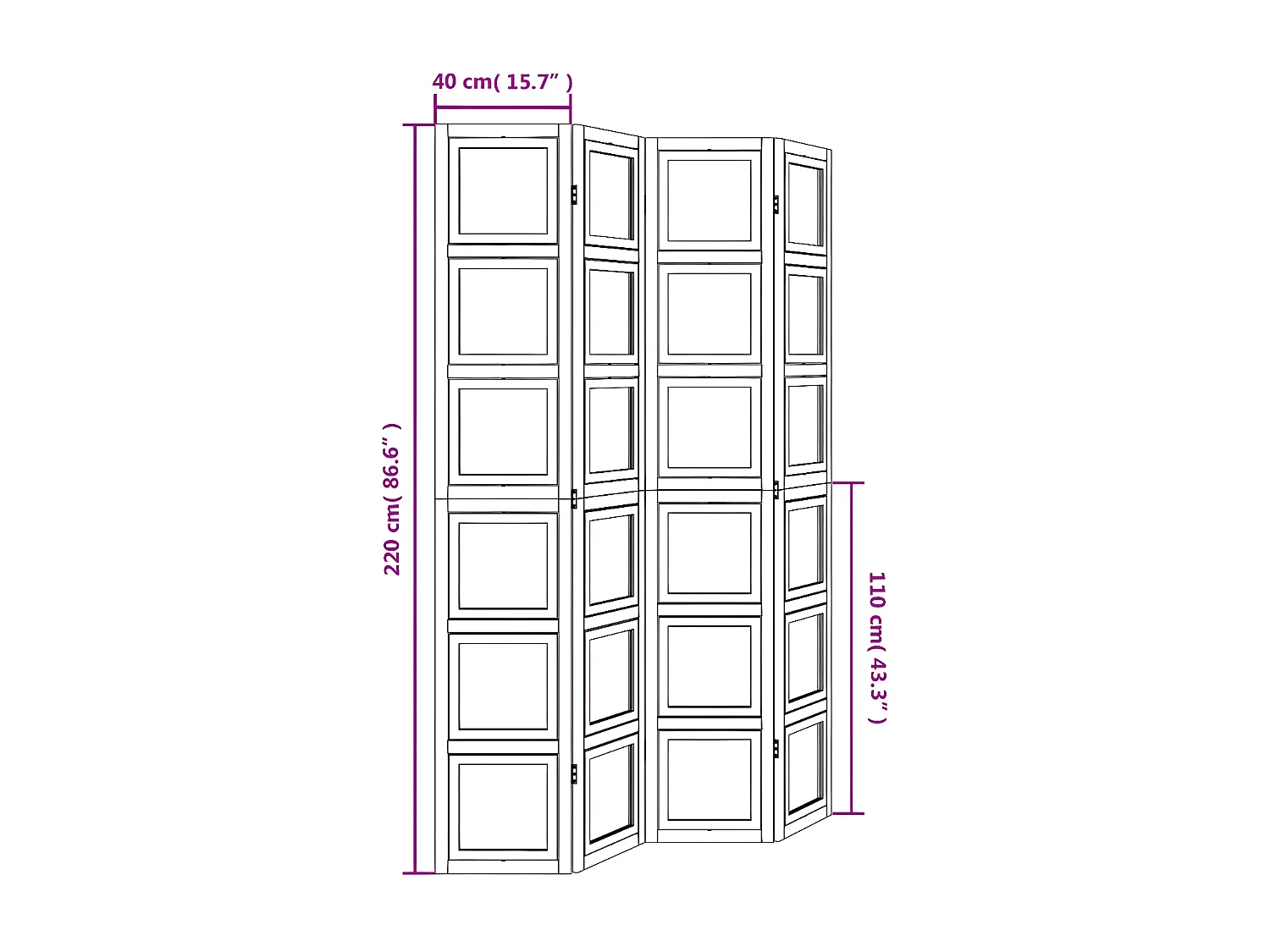 Cloison de séparation 4 panneaux blanc bois de paulownia massif