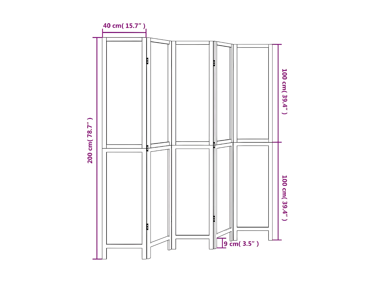 Cloison de séparation 5 panneaux marron foncé paulownia massif