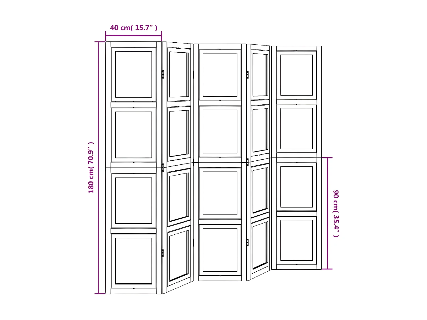 Cloison de séparation 5 panneaux blanc bois de paulownia massif