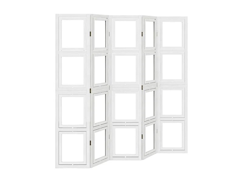 Cloison de séparation 5 panneaux blanc bois de paulownia massif