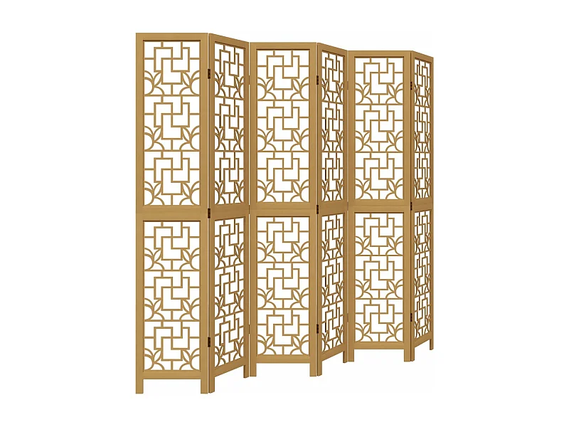 Cloison de séparation 6 panneaux marron bois paulownia massif