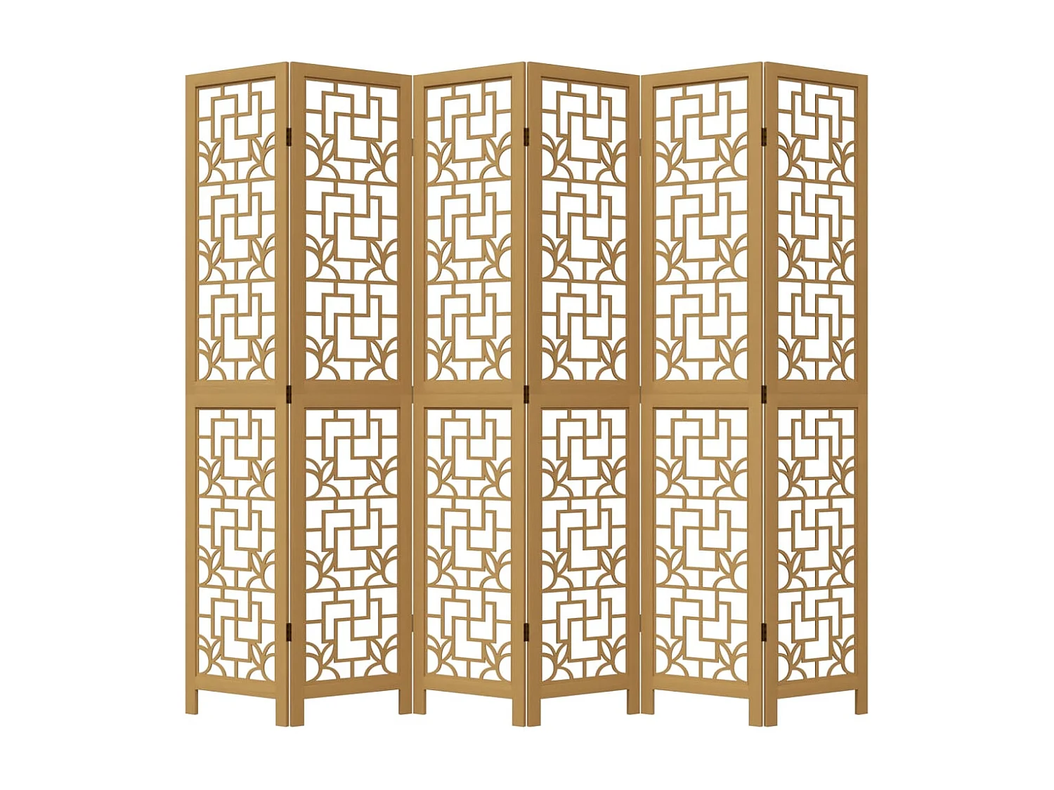 Cloison de séparation 6 panneaux marron bois paulownia massif